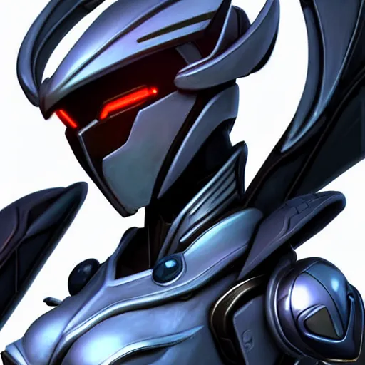 Image similar to close up bust of a cute stunning robot anthropomorphic female dragon, with sleek silver armor, a black OLED visor over the eyes, detailed digital art, furry art, anthro art, sci fi, warframe art, destiny art, high quality, 3D realistic, Furaffinity, Deviantart
