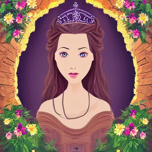 Prompt: portrait portrait of a princess in the castle setting of a girl in the castle of the wilds in the castle - handsome, dramatic style of flower illustration, head sculpted out of wood