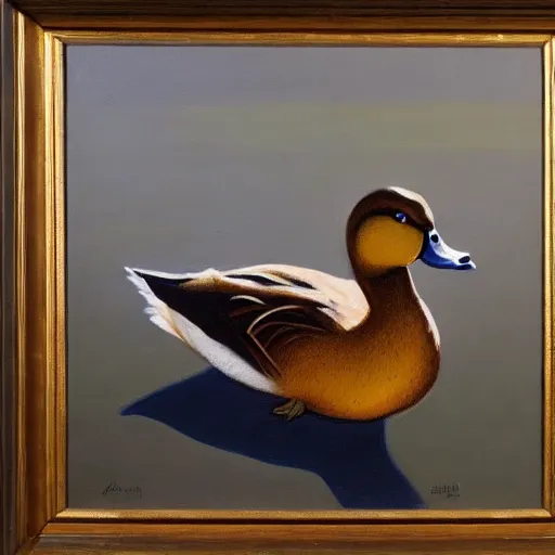 Prompt: a duck on the prowl oil painting lalla essaydi