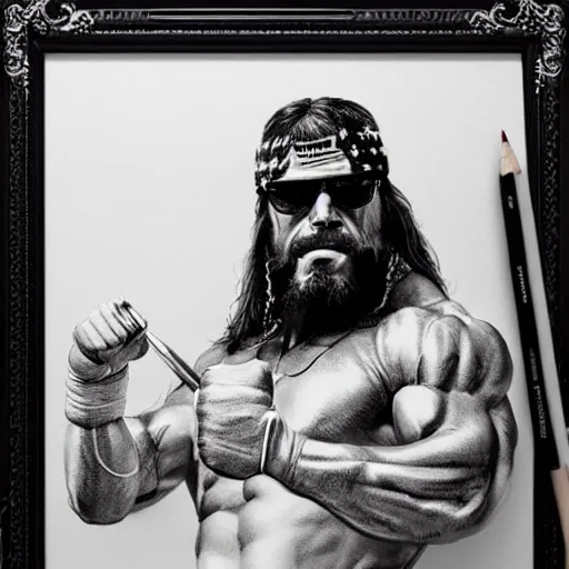 Prompt: amazing lifelike award winning pencil illustration of macho man Randy savage trending on art station artgerm Greg rutkowski cinematic