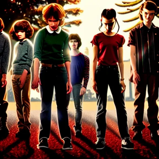 Image similar to Twilight cast in Stranger Things, Edward, Bella, photorealistic, dramatic lighting, soft, sharp focus