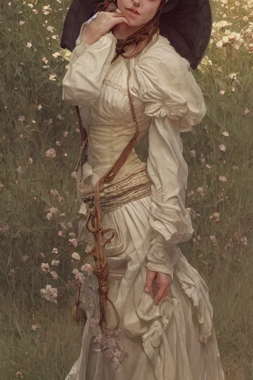 Prompt: beautiful cottagecore peasant maiden, intricate, elegant, highly detailed, digital painting, artstation, concept art, smooth, sharp focus, illustration, art by artgerm and greg rutkowski and alphonse mucha