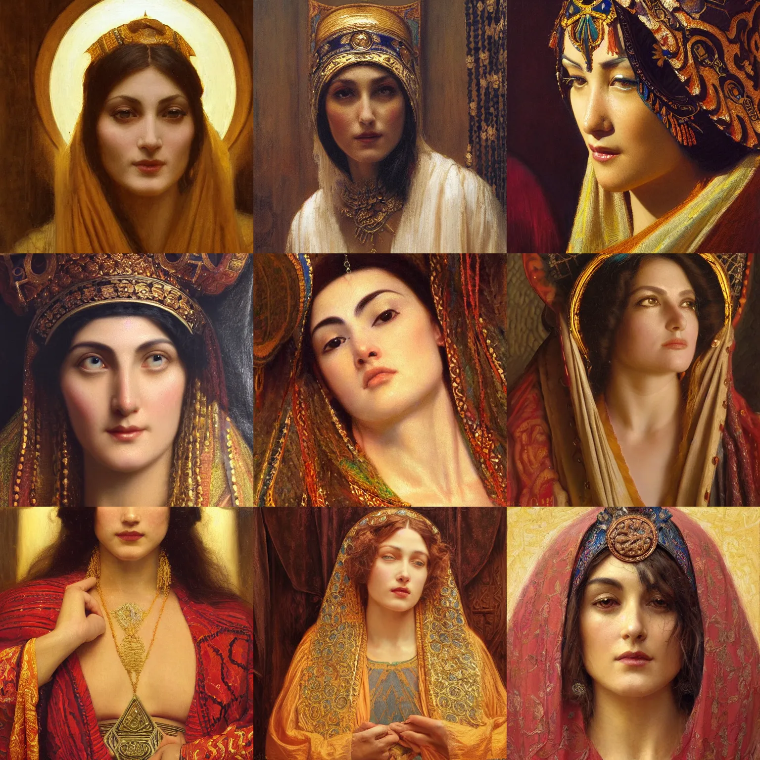 Prompt: orientalism wholesome priestess face detail by edwin longsden long and theodore ralli and nasreddine dinet and adam styka, masterful intricate artwork. oil on canvas, excellent lighting, high detail 8 k