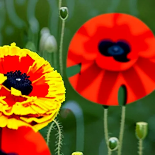 Image similar to the word love written with marigolds and poppies