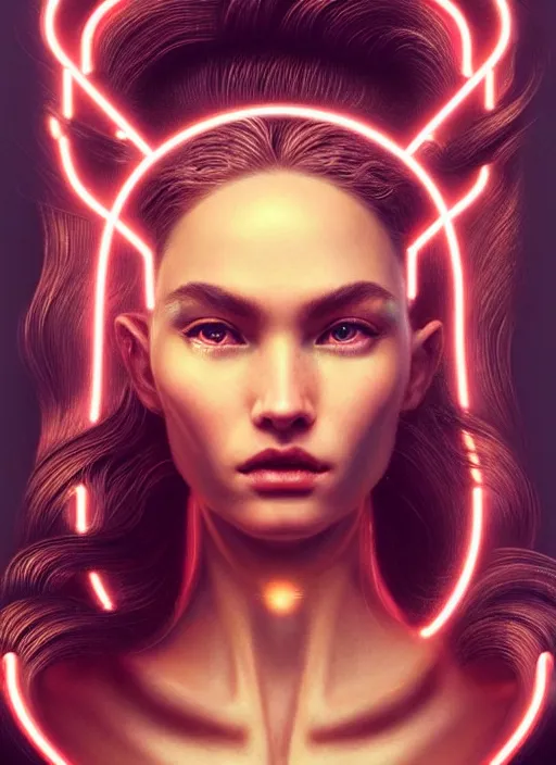 Image similar to a highly detailed long shot photo of very intricate female face portrait, futurism, rococo cyber neon lighting, detailed futuristic fibonacci jewelry, profile posing, hyper photorealistic, crispy quality, digital photography, trending in pinterest, cinematic, 4 k ultra hd, art by pascal blanche, art by greg rutkowski, art by artgerm,