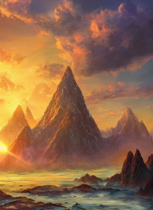 Prompt: a beautiful concept art painting of a sunrise on a peruvian, beautiful lighting, fantasy art