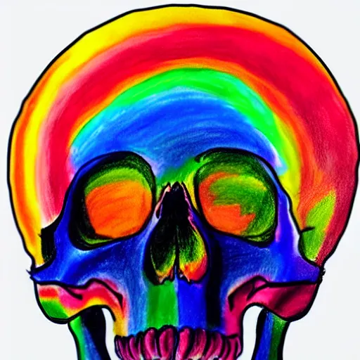 Prompt: Human skull in LGBT+ pride flag colors, rainbow skull, ultra detailed drawing, high-quality art, trending on Artstation