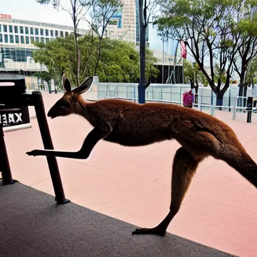 Image similar to kangaroo doing parkour at imax