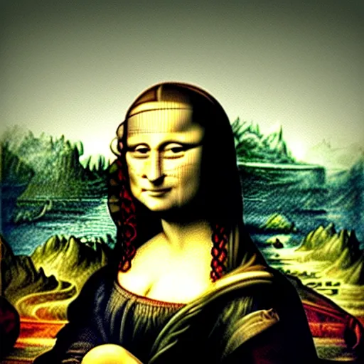 Image similar to mona lisa on the cover of her new death metal album