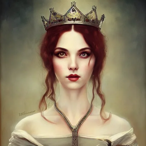 Prompt: beautiful young medieval queen by tom bagshaw