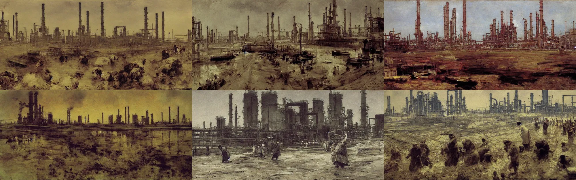 Prompt: a chemical factory, apocaliptic contamination, apocaliptic contamination, by Ilya Repin