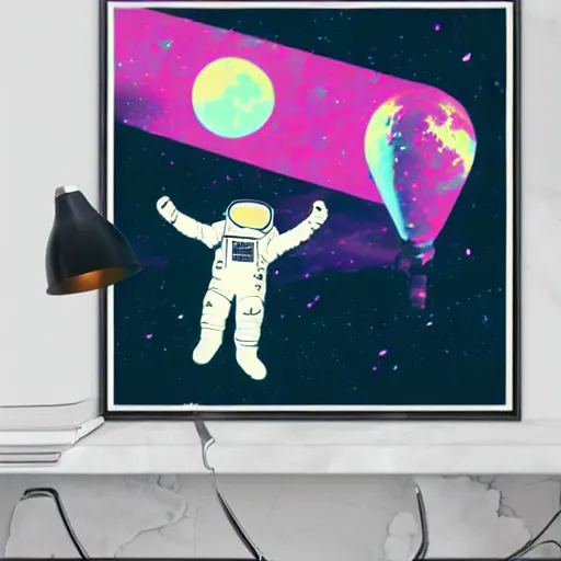 Prompt: astronaut chilling on the moon, pop art, Vapor wave