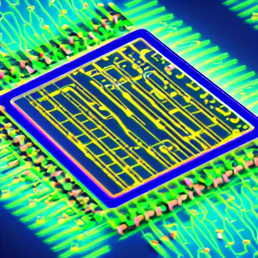 Prompt: microchip schematic, 3d render, abstract, neon lights, photorealistic, istock