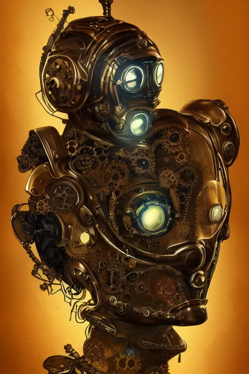 Image similar to steampunk helmet fantasy art mask robot ninja stylized digital illustration sharp focus, elegant intricate digital painting artstation concept art global illumination ray tracing advanced technology chaykin, howard and campion, pascale