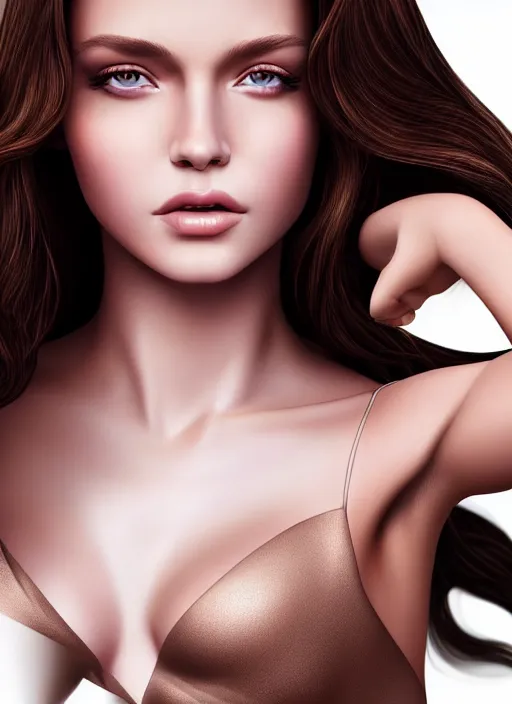 Image similar to a gorgeous female photo, professionally retouched, soft lighting, realistic, smooth face, full body shot, torso, dress, perfect eyes, wide angle, sharp focus on eyes, 8 k high definition, insanely detailed, intricate, elegant, art by marc hill and artgerm and johannes wessermark