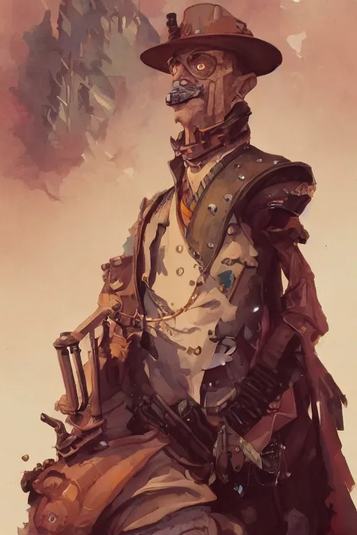 Image similar to zoomed out portrait of a duke, stylized illustration by peter mohrbacher and moebius, watercolor gouache detailed paintings, dieselpunk, solarpunk, artstation