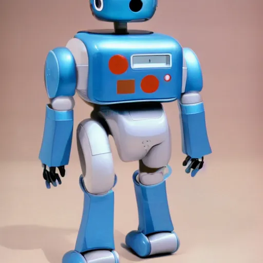 Prompt: personal robot product photo, 1 9 8 0 s, by ibm, apple, mac, heathkit hero, r. o. b., omnibot, ilm, atari