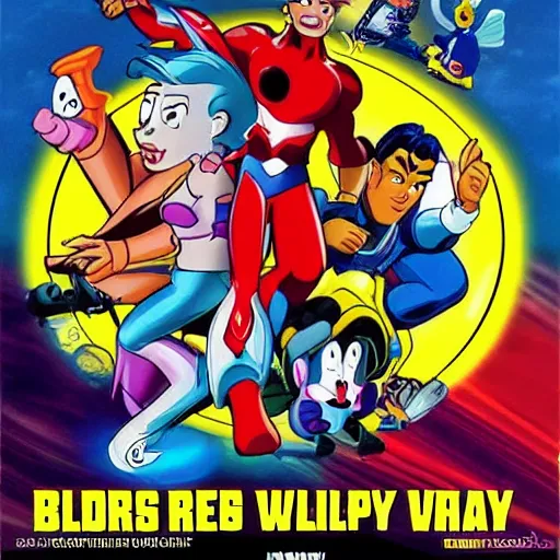 Prompt: 90s cartoon blockbuster movie rental, wavy