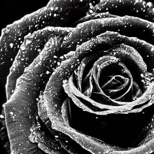 Image similar to award - winning macro of a beautiful black rose made of glowing molten magma