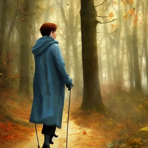 Image similar to supreme court justice elena kagan going for a walk in the woods, digital art by ruan jia and mandy jurgens and artgerm, highly detailed, trending on artstation, award winning