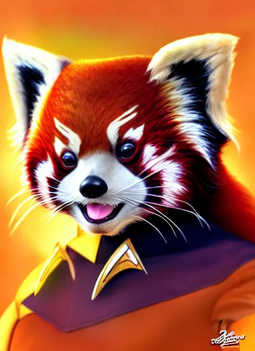 Image similar to cute star trek officer red panda, natural lighting, path traced, highly detailed, high quality, digital painting, by don bluth and ross tran and studio ghibli and alphonse mucha, artgerm