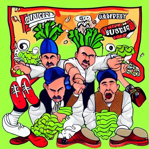 Image similar to gangster rappers the Onion Heads and Celery Foot gang. Each gang can be distinguished by wearing their colours and onion heads and celery feet. Award winning photography