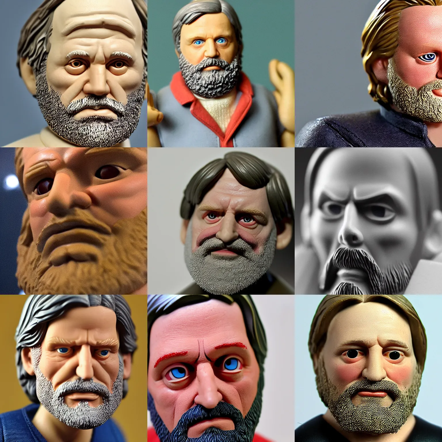 Prompt: zizek mattel action figure close up detail