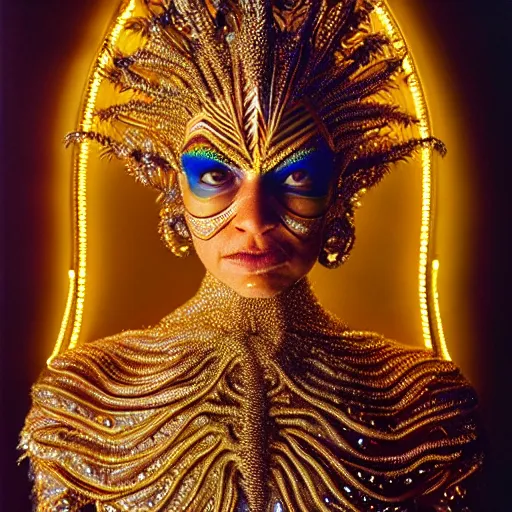 Prompt: uhd photorealisitc inspiring photo of a cosmic piccolo powered up. intricate details. ornate costume. glowing, powering up. hyperdetailed, accurate, global lighting. accurate face. symmetrical face. correct face. photo by annie leibowitz and steve mccurry