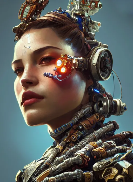 Prompt: portrait of a gangster, robot steampunk, floral! horizon zero dawn machine, intricate, elegant, highly detailed, ray tracing, digital painting, artstation, concept art, smooth, sharp focus, illustration, art by artgerm and greg rutkowski and alphonse mucha, 8 k