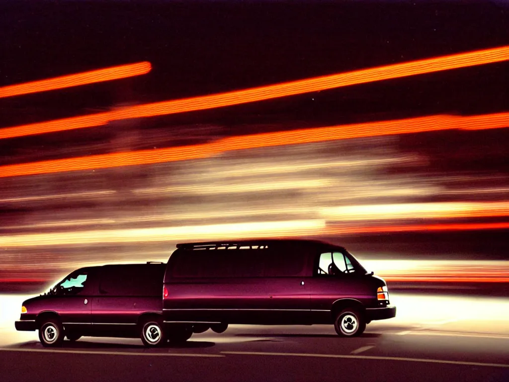 Image similar to A photograph of a 1999 Maroon Chevrolet Express driving on highway 411 in Perth, Ontario at night at 22:20, photograph taken in 2009 on a nokia flip phone