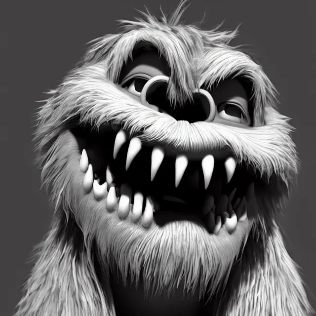 Image similar to perfectly centered portrait, happy hairy monster laughing, candid photography, by anne stokes, highly detailed, unreal engine 5