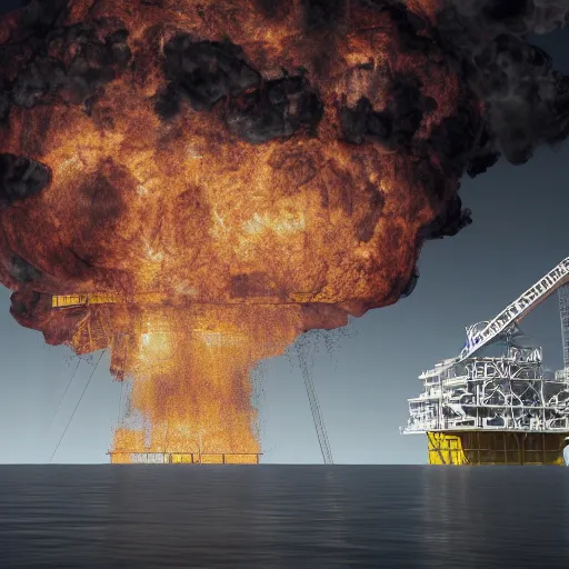 Image similar to oil platform, huge explosion with, vray, pathtracing