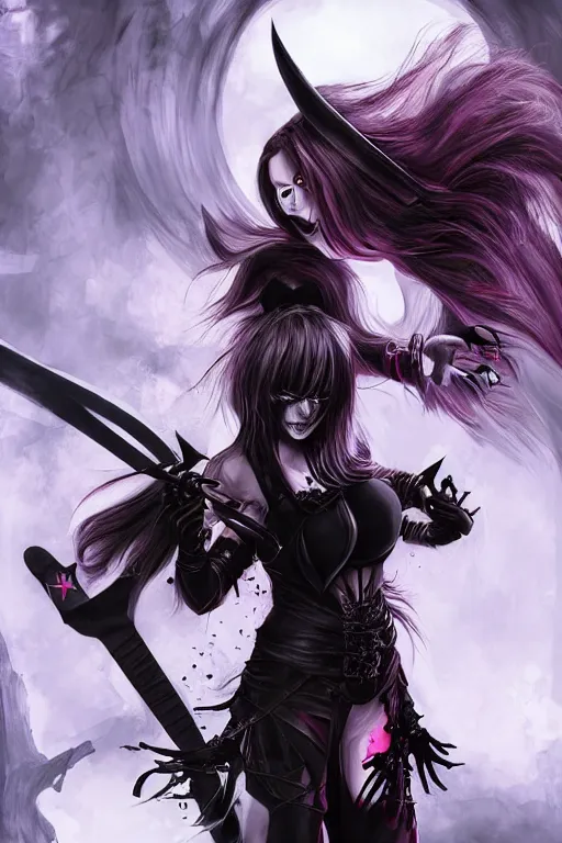 Image similar to demon girl warrior with swords, goth ninja, pretty face, ultra detailed, digital art, 8k ,character ,realistic, portrait, hyperrealistic