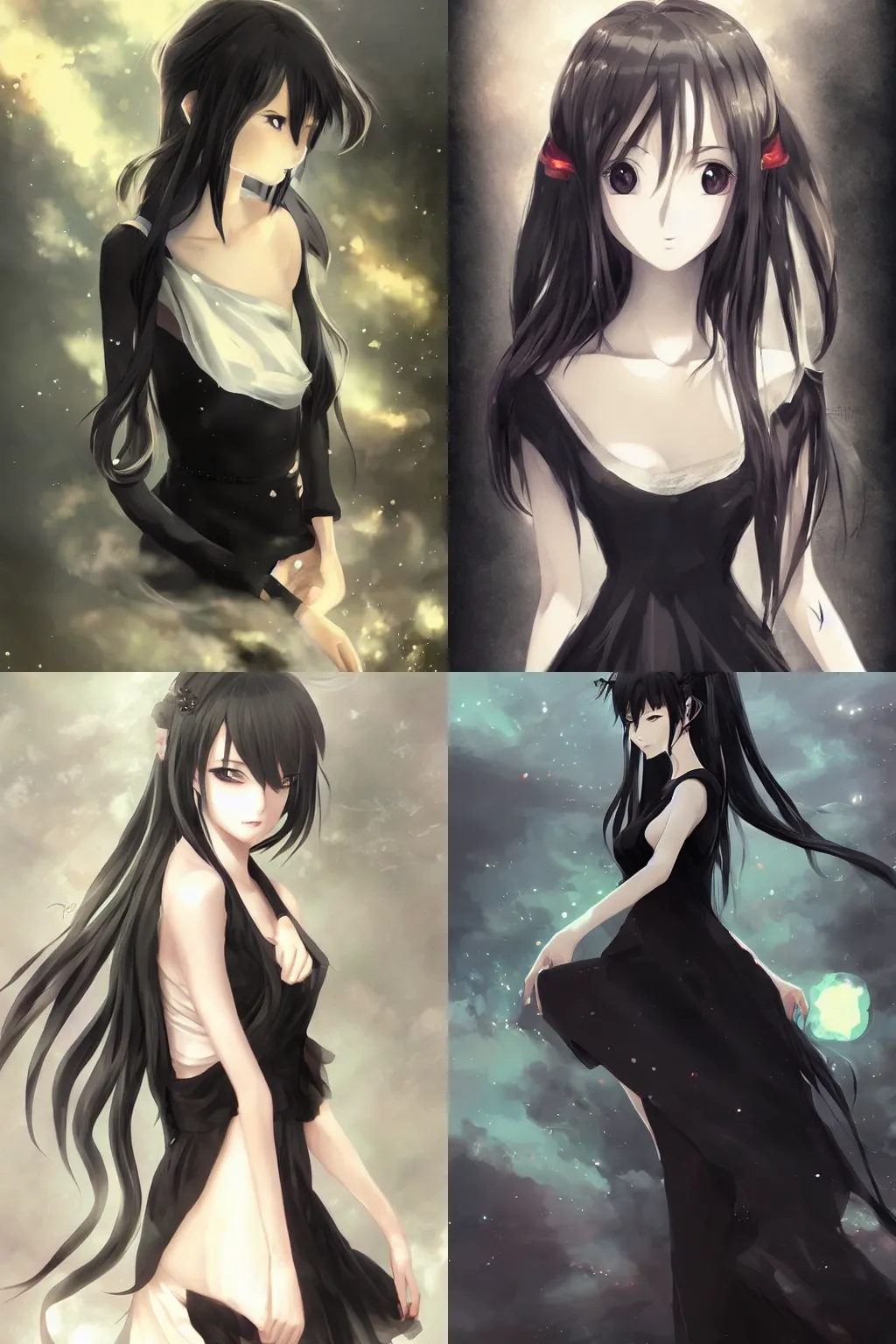 Prompt: anime girl wearing a black dress, anime style, fantasy art by makoto shinkai, by wenjun lin, digital drawing, gorgeous face, detailed body