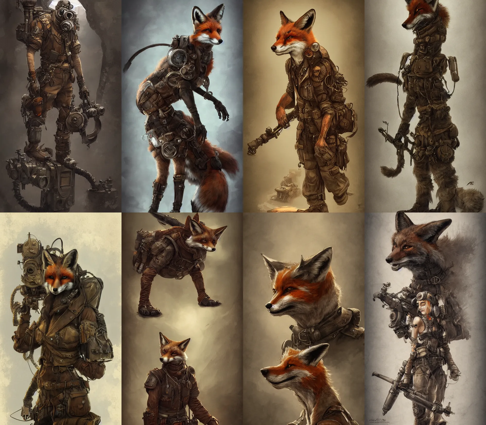 Prompt: dieselpunk fox, cinematic, concept art, art station, highly detailed, fantasy, light