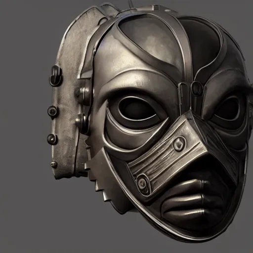 Image similar to futuristic medieval mask of the Black Plague, octane render, 3D, unreal engine, coherent like Dall-E 2