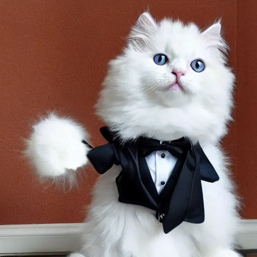 Image similar to white fluffy cat with a suit and tie