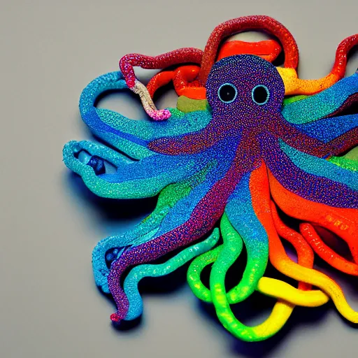 Image similar to octopus made of crayons, 8 k macro photo with dark lighting