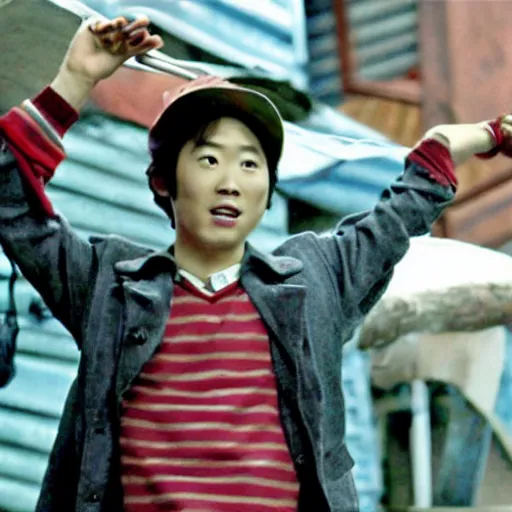 Image similar to Film still of Steven Yeun, from Charlie and Chocolate Factory (2005 movie)