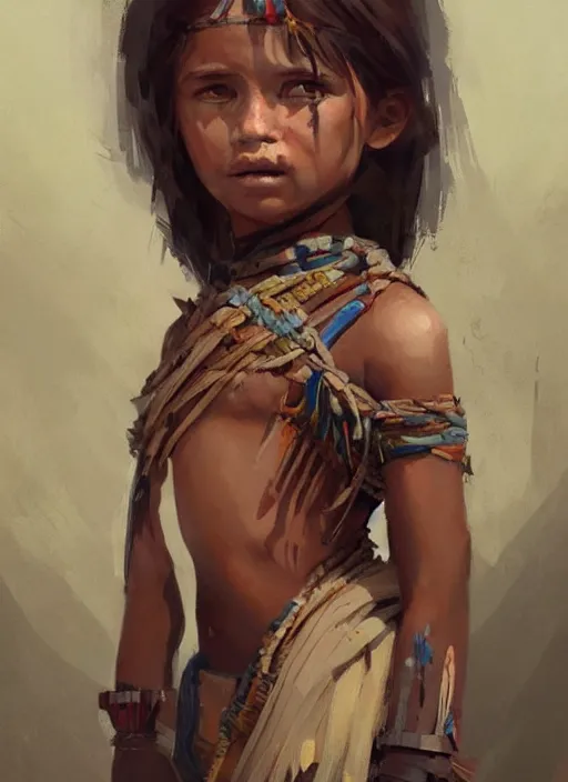 Image similar to A painting of a child-like tribal woman trending on artstation in the style of Greg Rutkowski