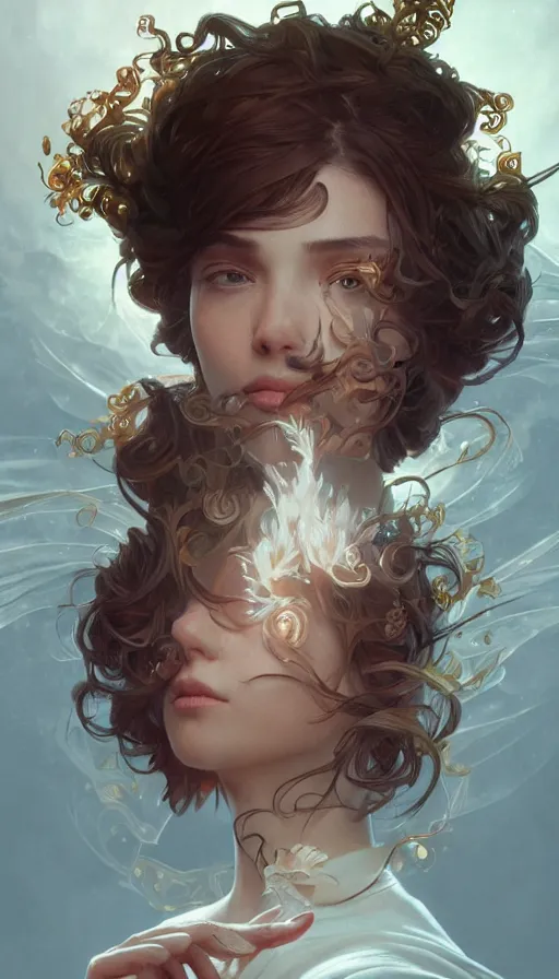 Prompt: love, heartbreak, fibonacci, sweat drops, insane, intricate, highly detailed, digital painting, artstation, concept art, smooth, sharp focus, illustration, Unreal Engine 5, 8K, art by artgerm and greg rutkowski and alphonse mucha