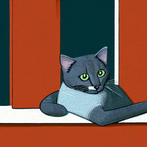 Prompt: cat on a windowsill. illustration