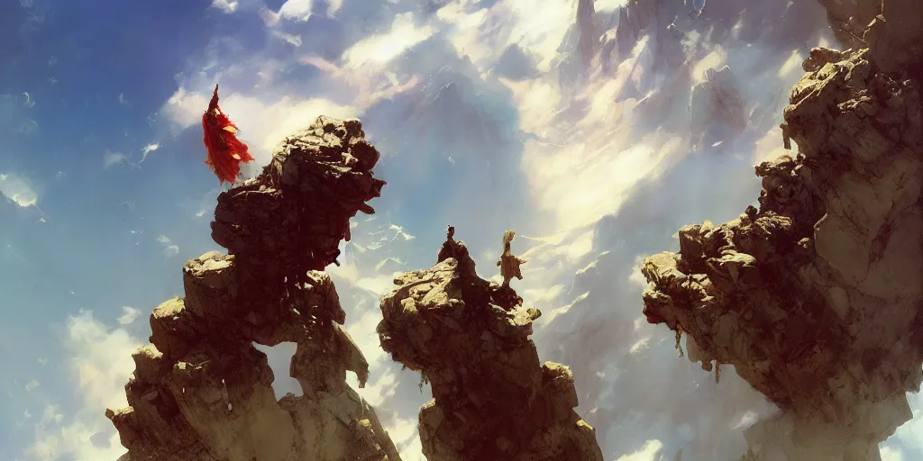 Prompt: above clouds inverted upsidedown mountain artstation illustration sharp focus sunlit vista painted by ruan jia raymond swanland lawrence alma tadema zdzislaw beksinski norman rockwell tom lovell alex malveda greg staples