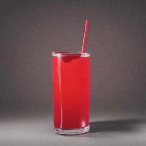 Prompt: product photography of red longdrink with straw, vintage airbrush art, physically correct, centered, desaturated, features on pixiv, trending on artstation