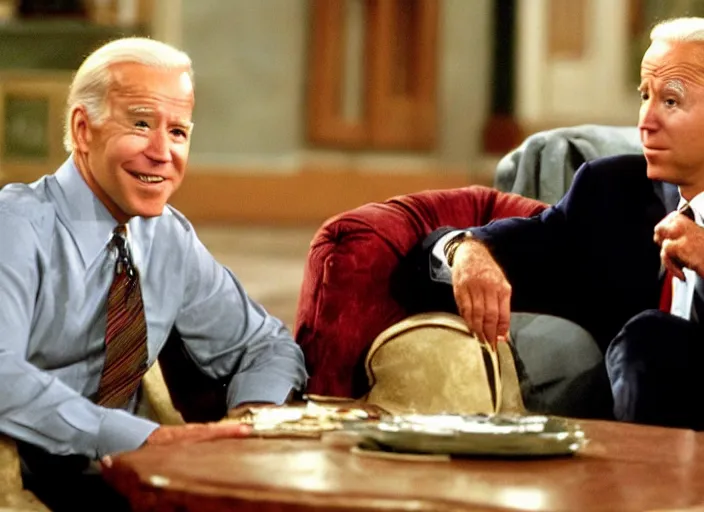 Prompt: film still of joe biden in the tv show friends