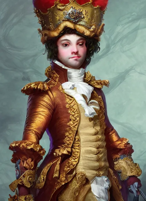 Image similar to teemo as king louis xv, hyper detailed, digital art, trending in artstation, cinematic lighting, studio quality, smooth render, unreal engine 5 rendered, octane rendered, art style by klimt and nixeu and ian sprigger and wlop and krenz cushart