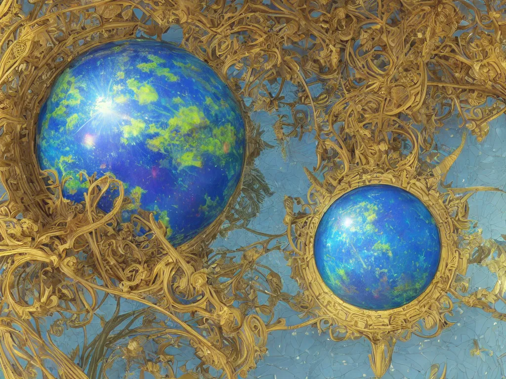 Image similar to 3 d render, sunlight study, the universe is a spheroid region 7 0 5 meters in diameter, art nouveau, by maria sibylla merian and ( ( ( ( ( lisa frank ) ) ) ) ), 8 k, sharp focus, octane render