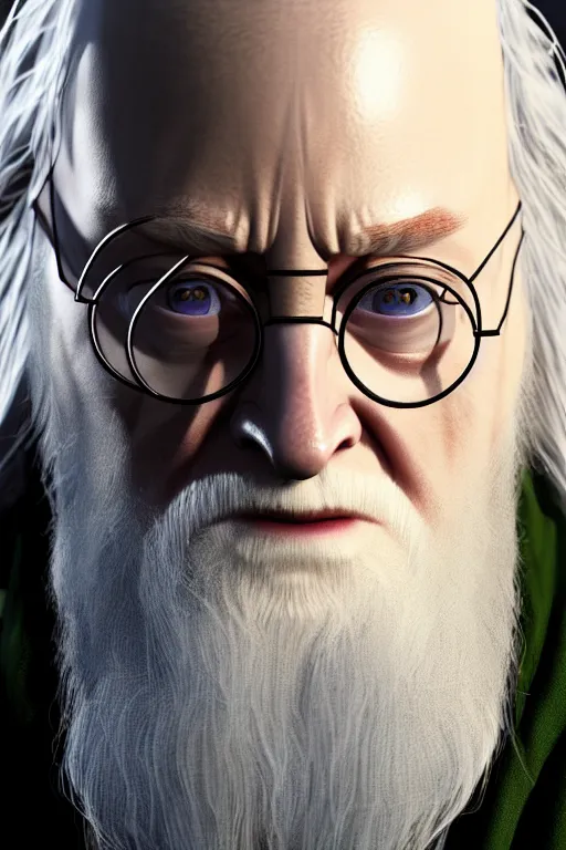 Image similar to harry potter is dumbledore, concept art by senior character artist, cgsociety, photorealism, rendered in unreal engine, official art, cold hue's