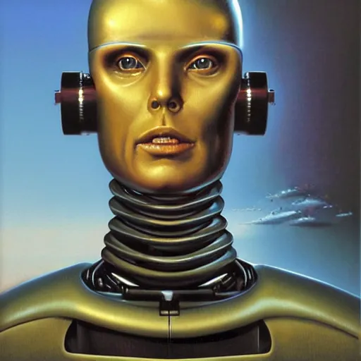 Prompt: A portrait of a robot by Peter Elson, impressionistic painting