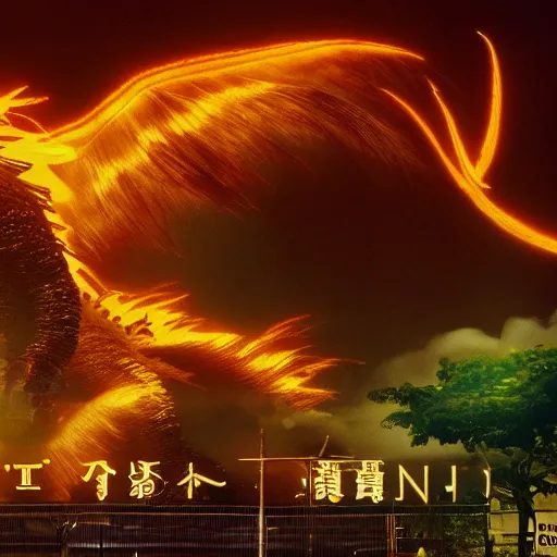 Image similar to golden lion tamarin destroying tokyo in the style of the movie godzilla, cinematic lighting, cinematic framing and shadows 1 9 7 0 s aesthetic